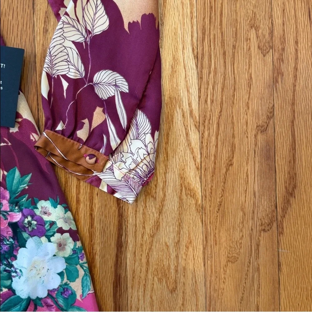 NWT Lulus Put on a Smile Burgundy Floral Print Satin Wrap Maxi Dress- Sz Medium - Picture 6 of 9